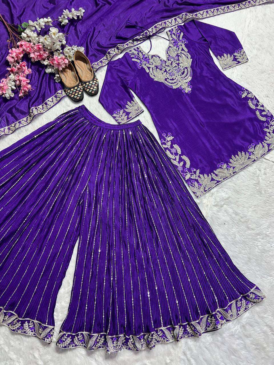ND 5023 SILK EMBROIDERY DESIGNER PARTY WEAR LADIES TOP SHARARA AND DUPATTA SET 