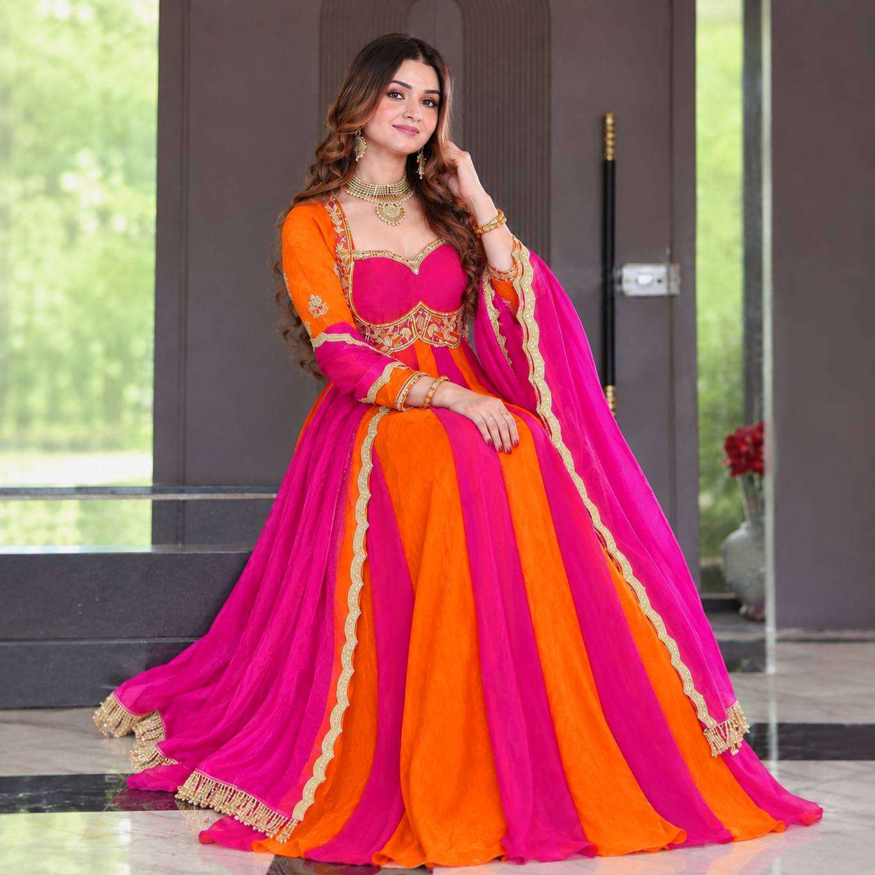 ND 5072 SILK BEAUTIFUL DESIGNER LOOK FUNCTION WEAR ANARKALI STYLE DRESS