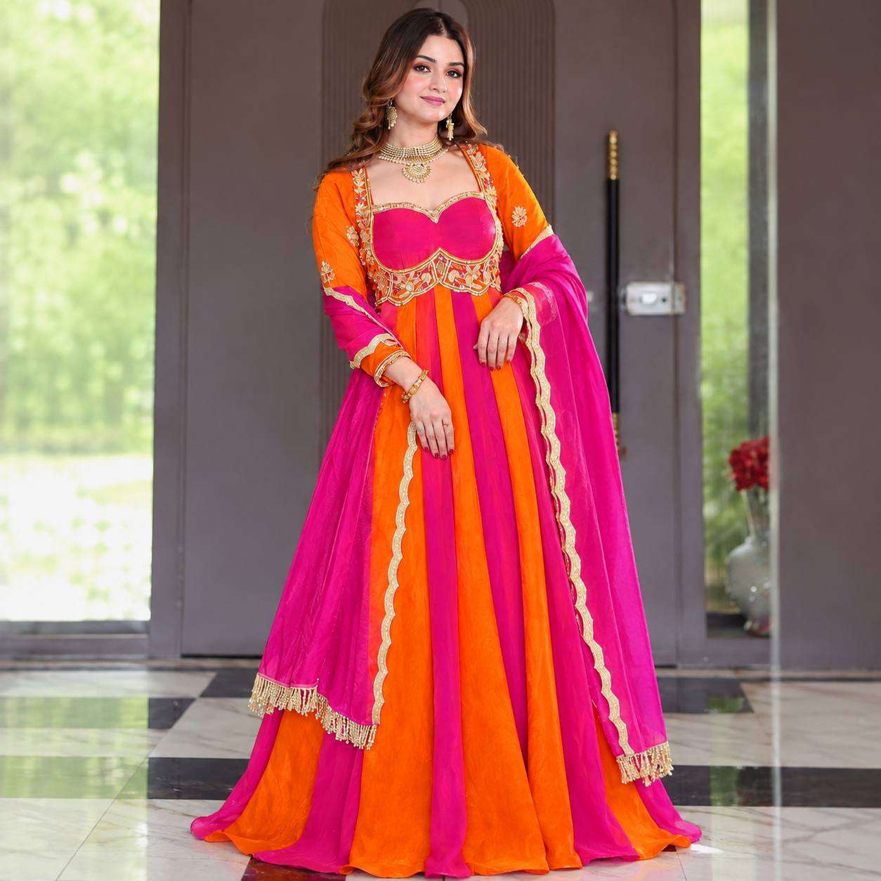 ND 5072 SILK BEAUTIFUL DESIGNER LOOK FUNCTION WEAR ANARKALI STYLE DRESS