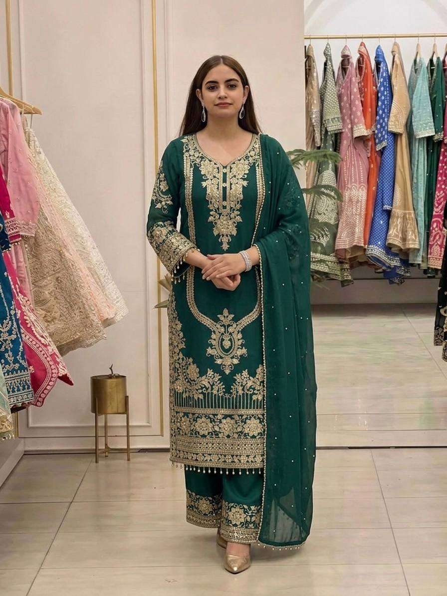 NSR 910 FOX GEORGETTE HEAVY SEQUENCE DESIGNER WORK FESTIVE WEAR LADIES SUIT
