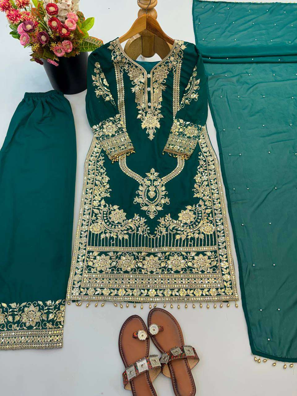 NSR 910 FOX GEORGETTE HEAVY SEQUENCE DESIGNER WORK FESTIVE WEAR LADIES SUIT