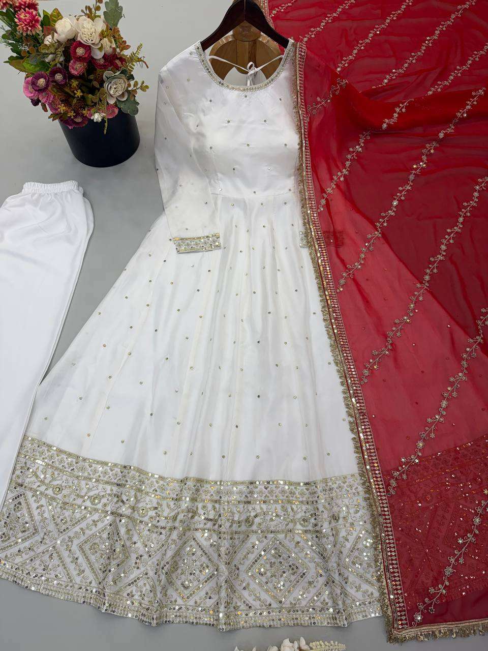 NSR 915 SILK HEAVY SEQUENCE EMBROIDERY DESIGNER WORK PARTY WEAR GOWN DRESS