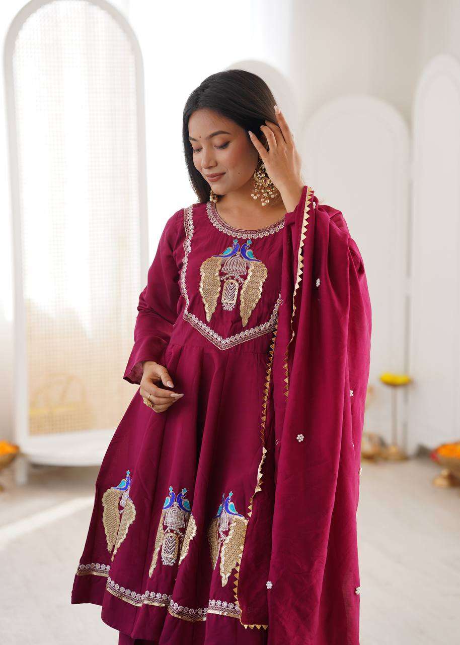 NSR 916 SILK EMBROIDERED ANARKALI STYLE GOWN BOTTOM AND DUPATTA SET 