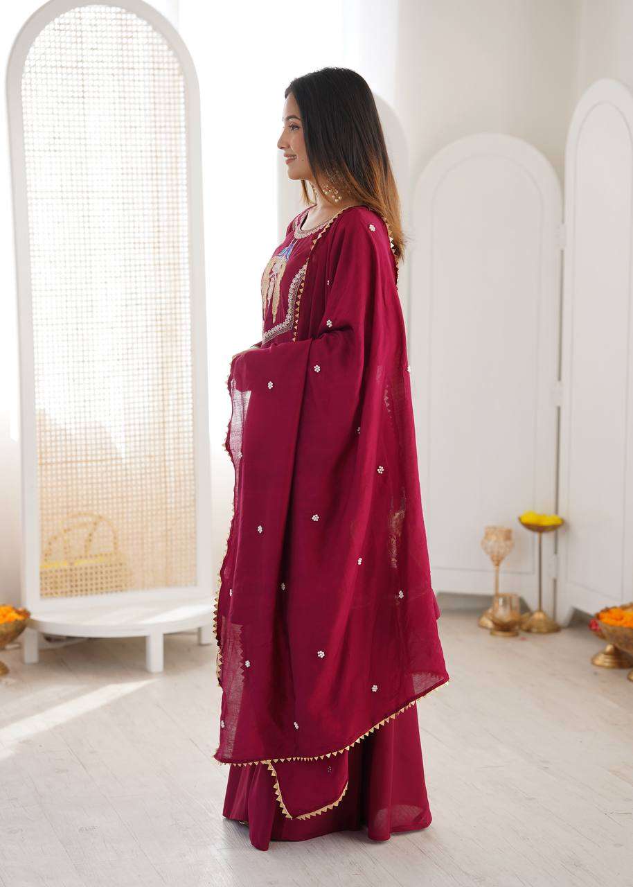 NSR 916 SILK EMBROIDERED ANARKALI STYLE GOWN BOTTOM AND DUPATTA SET 