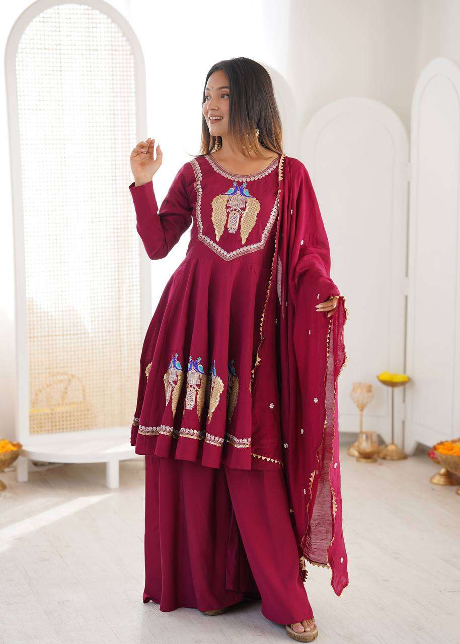 NSR 916 SILK EMBROIDERED ANARKALI STYLE GOWN BOTTOM AND DUPATTA SET 