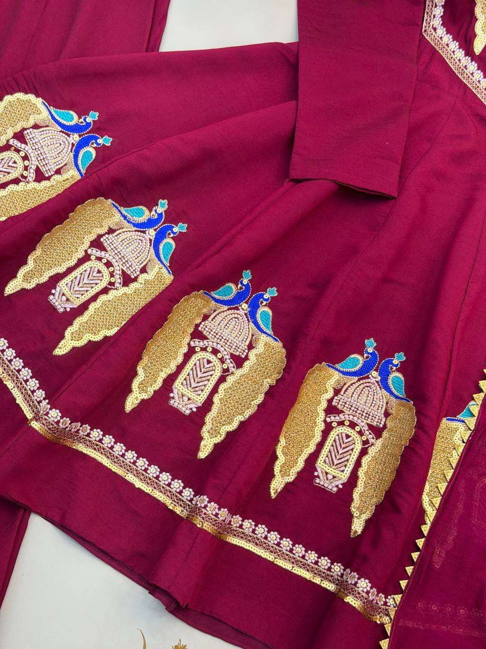 NSR 916 SILK EMBROIDERED ANARKALI STYLE GOWN BOTTOM AND DUPATTA SET 