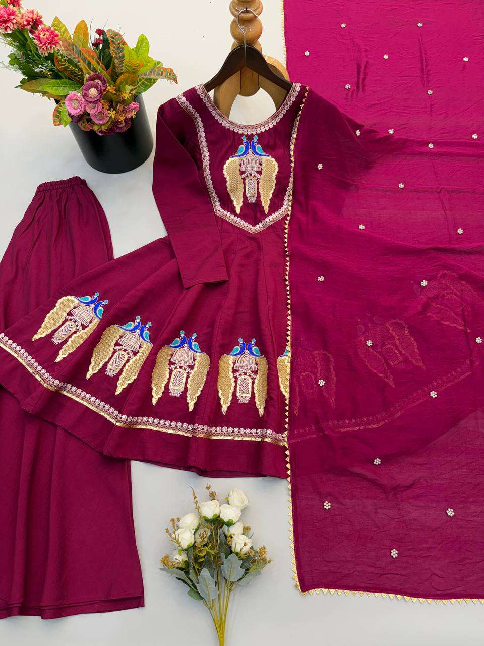 NSR 916 SILK EMBROIDERED ANARKALI STYLE GOWN BOTTOM AND DUPATTA SET 