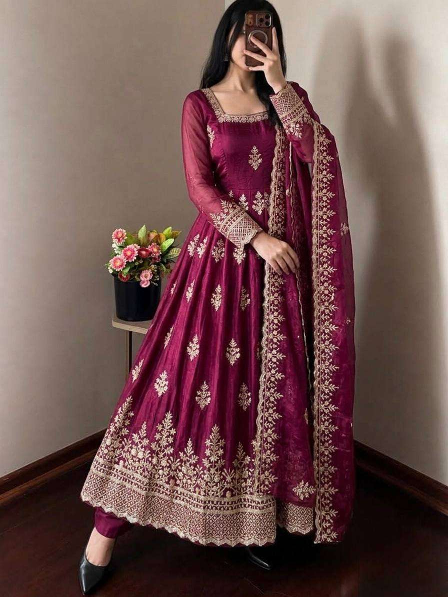 NSR 918 SILK HEAVY SEQUENCE EMBROIDERY DESIGNER GOWN PANT WITH DUPATTA SET 