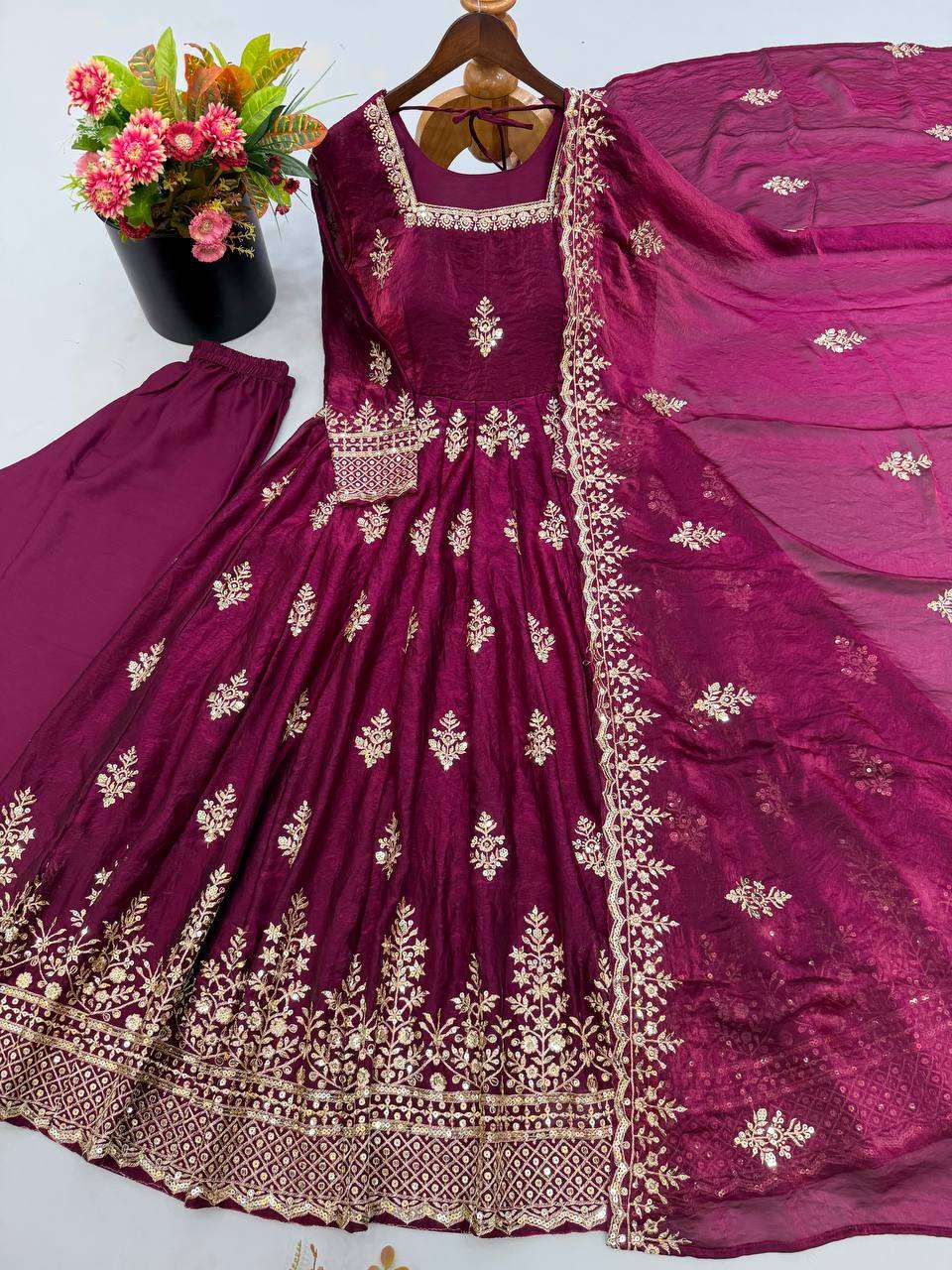 NSR 918 SILK HEAVY SEQUENCE EMBROIDERY DESIGNER GOWN PANT WITH DUPATTA SET 