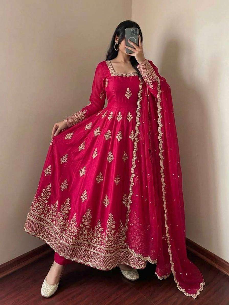 NSR 918 SILK HEAVY SEQUENCE EMBROIDERY DESIGNER GOWN PANT WITH DUPATTA SET 