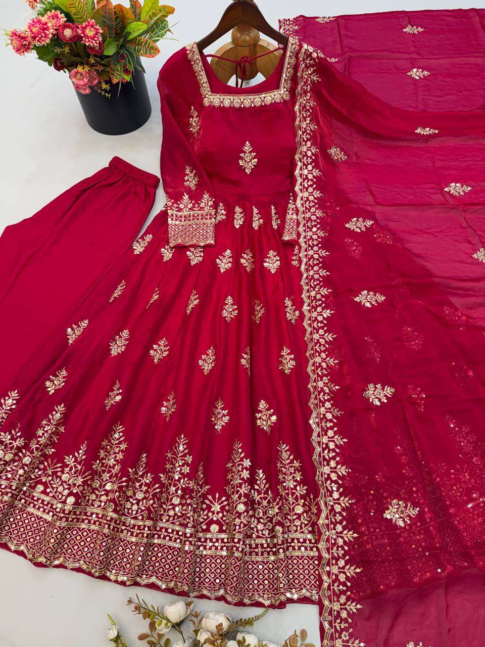 NSR 918 SILK HEAVY SEQUENCE EMBROIDERY DESIGNER GOWN PANT WITH DUPATTA SET 