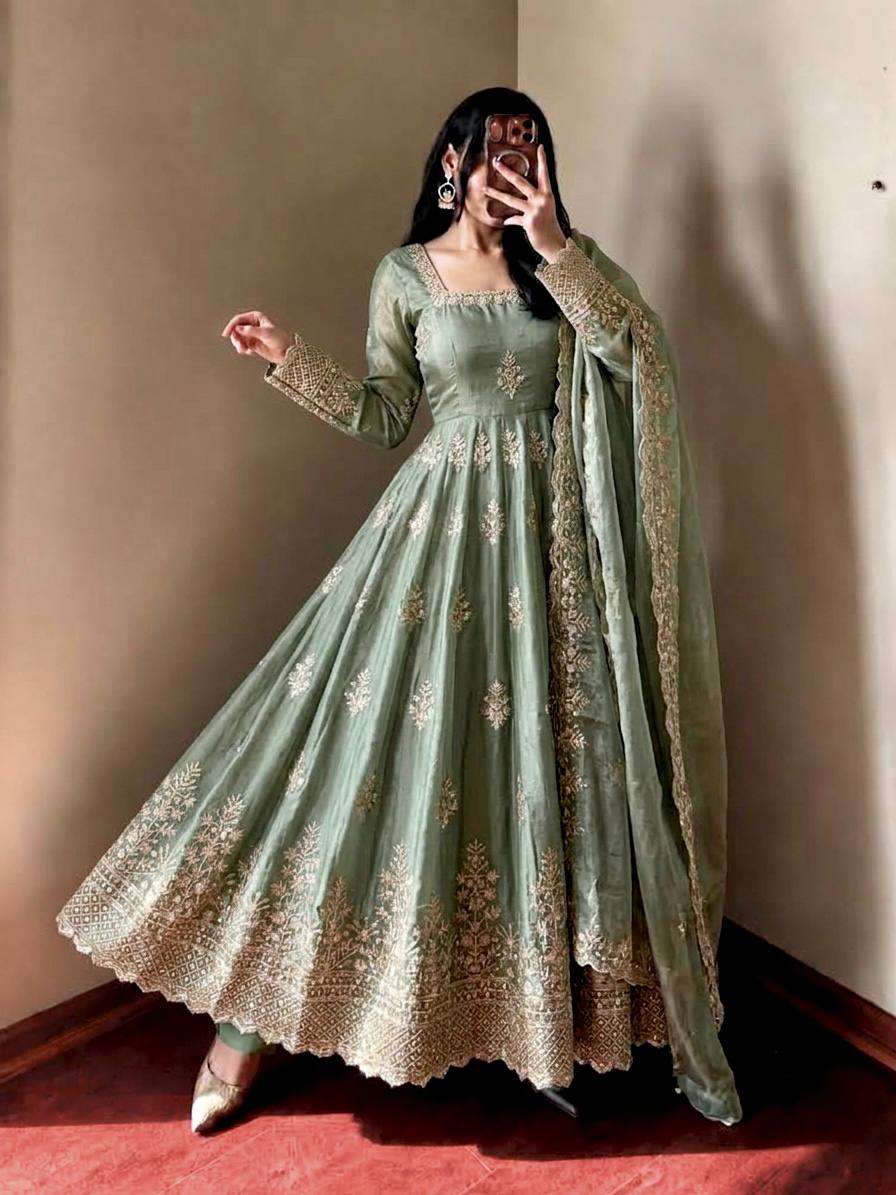 NSR 918 SILK HEAVY SEQUENCE EMBROIDERY DESIGNER GOWN PANT WITH DUPATTA SET 