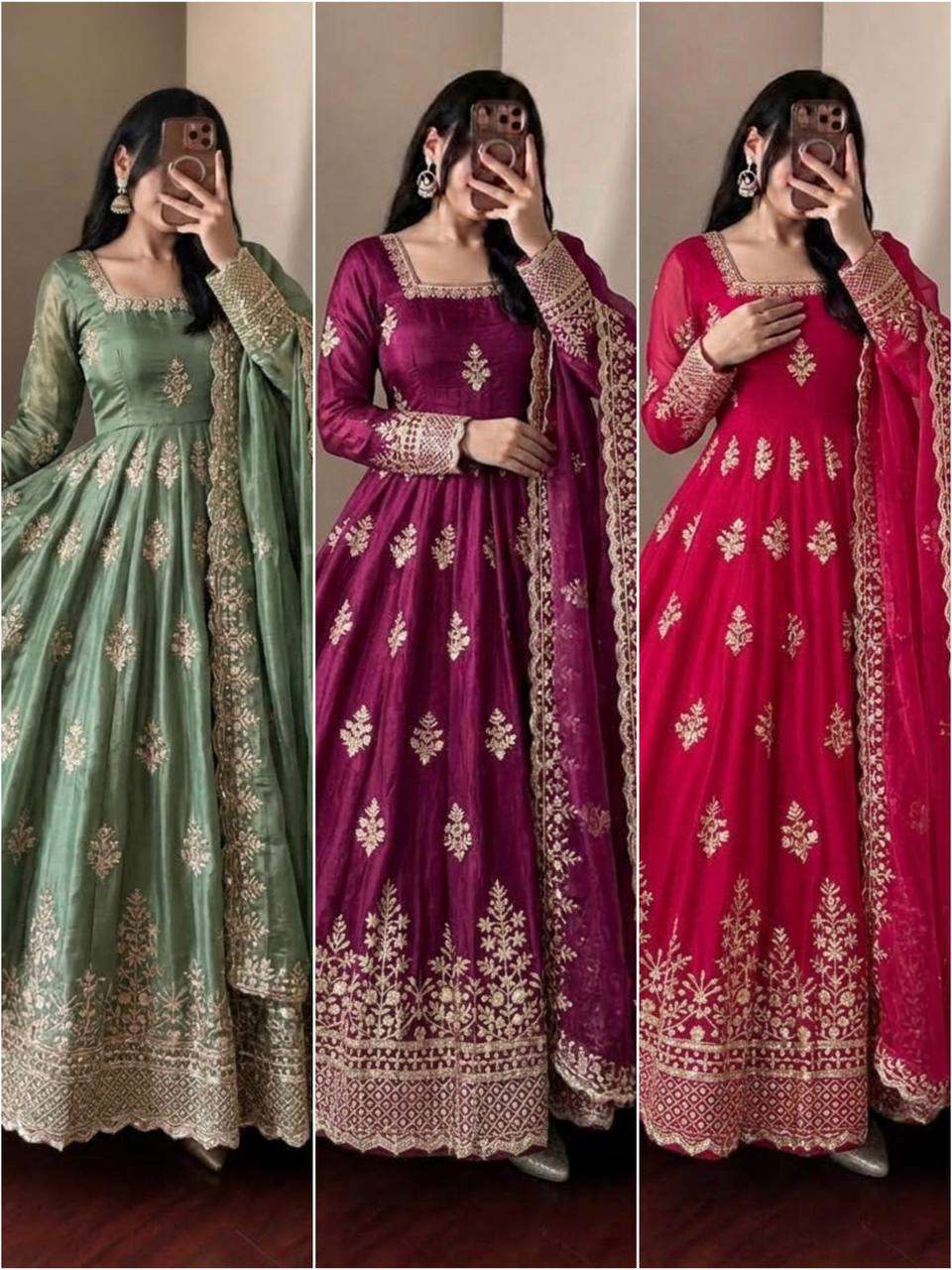 NSR 918 SILK HEAVY SEQUENCE EMBROIDERY DESIGNER GOWN PANT WITH DUPATTA SET 