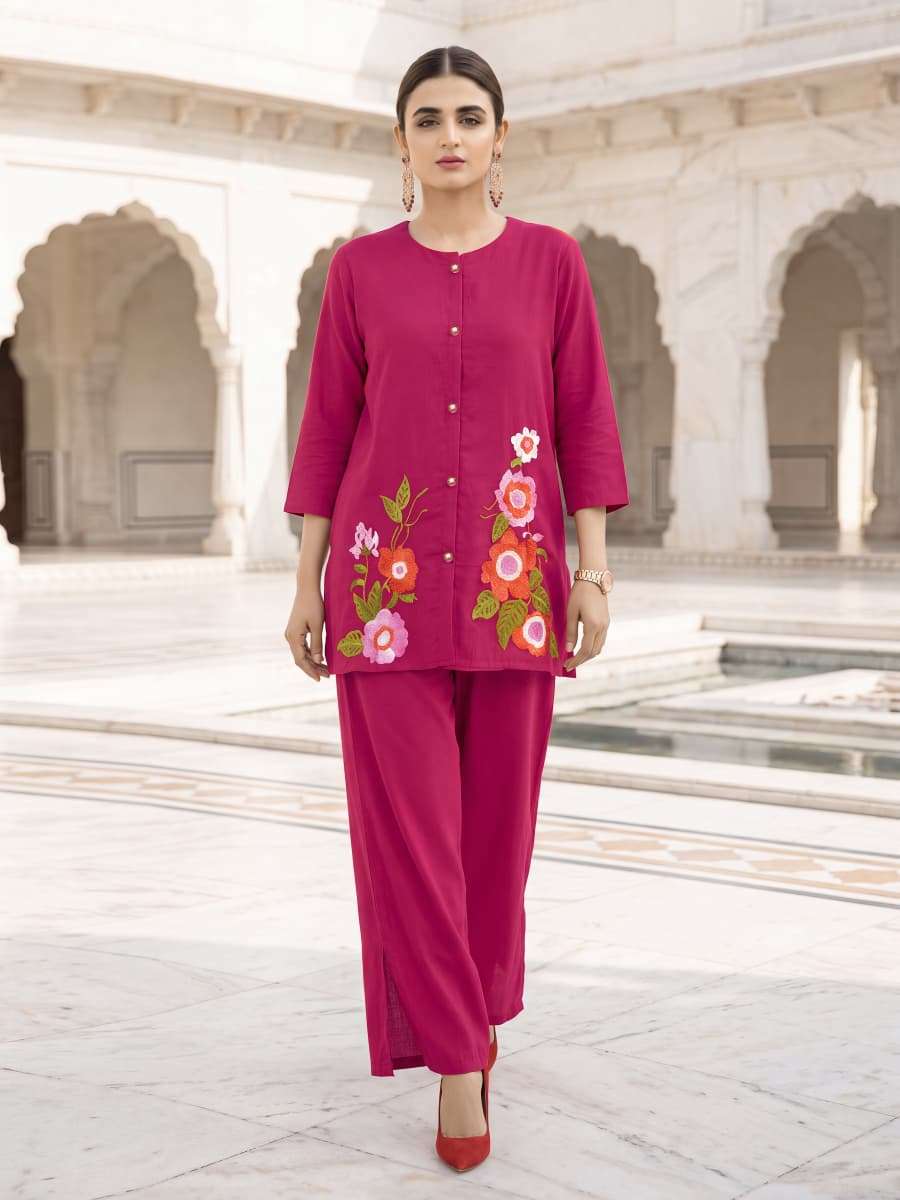 OSSM PIHU CORD SET COLLECTION SILK FANCY WORKS LADIES KURTI WITH BOTTOM PAIR 