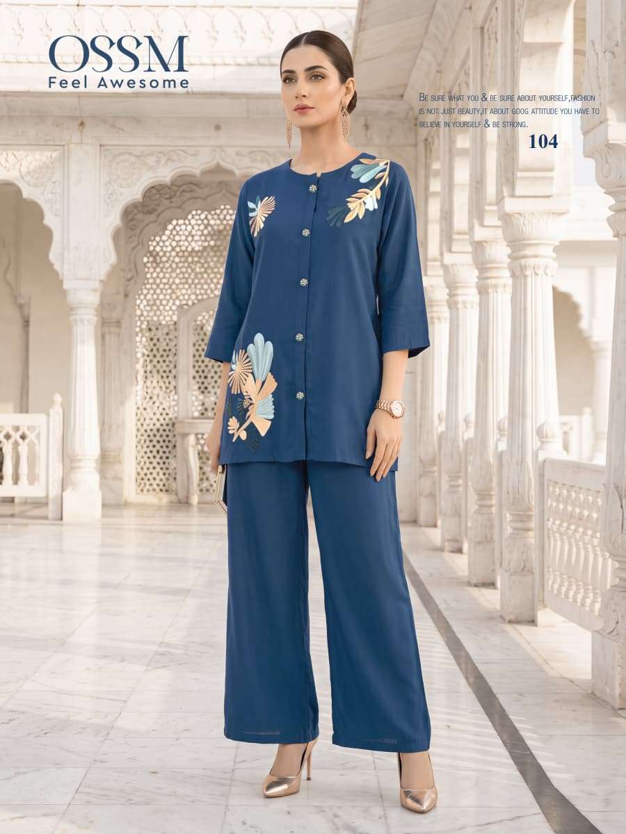 OSSM PIHU CORD SET COLLECTION SILK FANCY WORKS LADIES KURTI WITH BOTTOM PAIR 