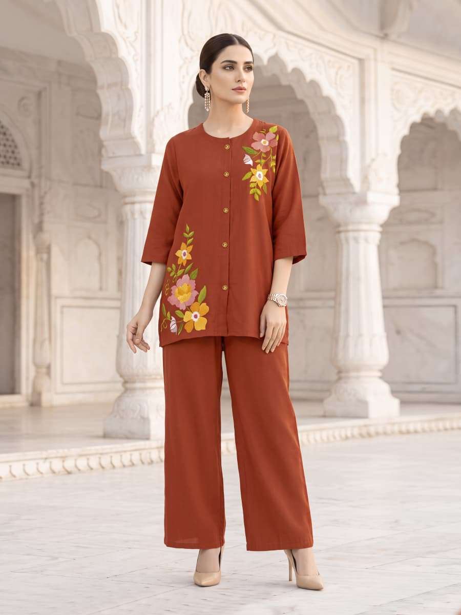 OSSM PIHU CORD SET COLLECTION SILK FANCY WORKS LADIES KURTI WITH BOTTOM PAIR 