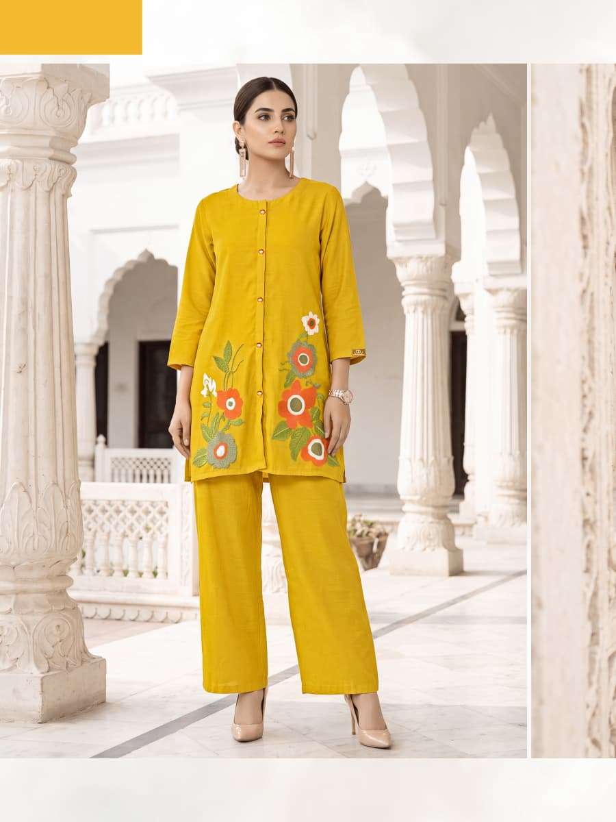 OSSM PIHU CORD SET COLLECTION SILK FANCY WORKS LADIES KURTI WITH BOTTOM PAIR 