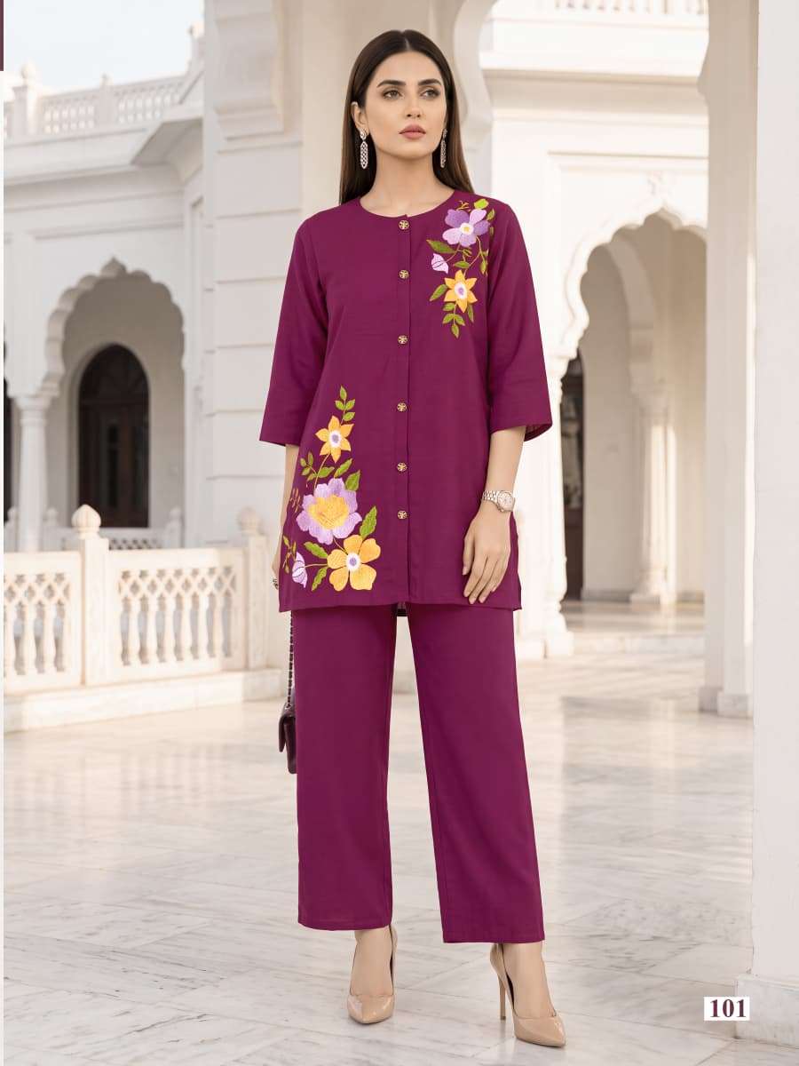 OSSM PIHU CORD SET COLLECTION SILK FANCY WORKS LADIES KURTI WITH BOTTOM PAIR 