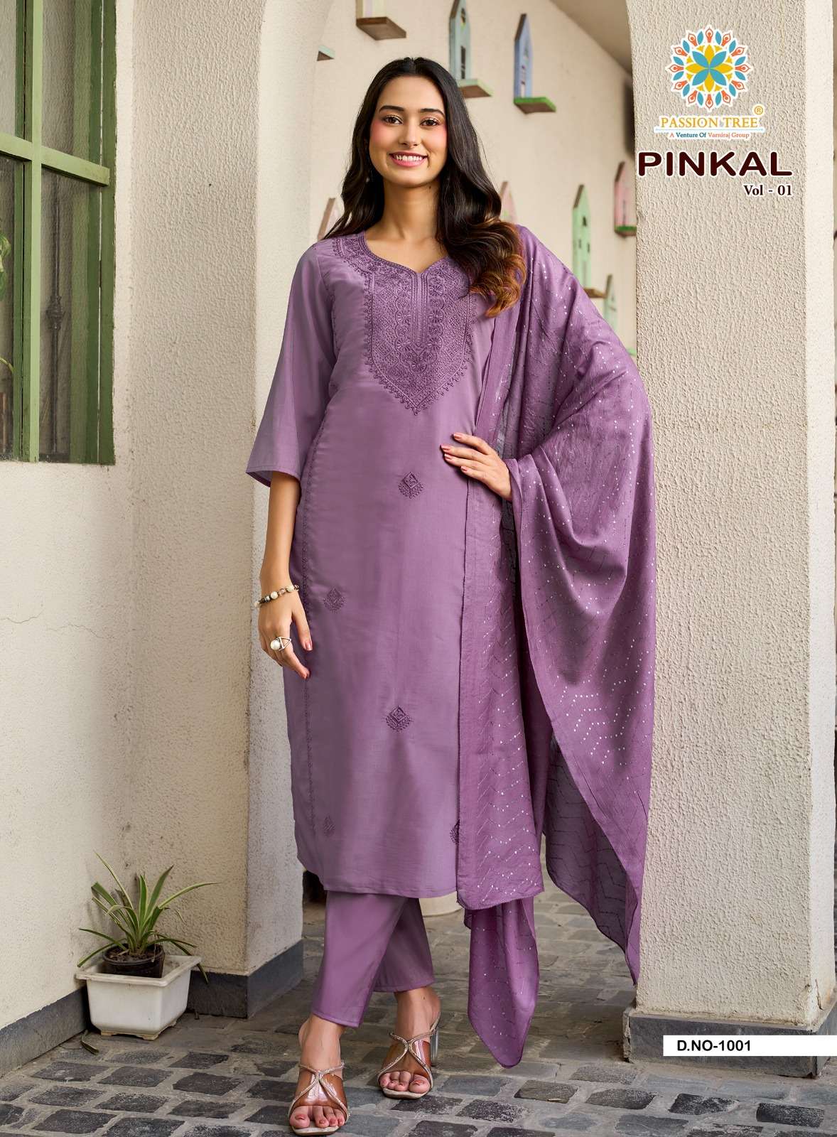 PASSION TREE PINKAL VOL 1 SILK FANCY WORKS LADIES KURTI PENT WITH DUPATTA 3PCS SET 