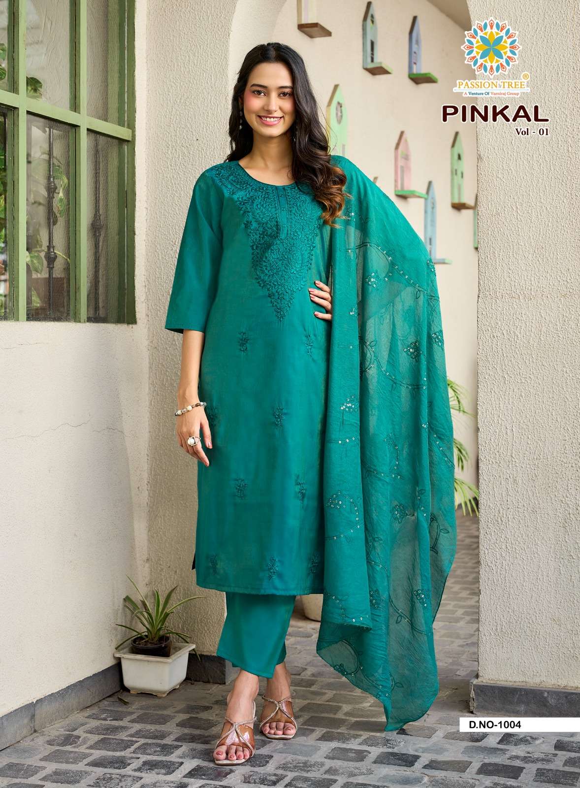 PASSION TREE PINKAL VOL 1 SILK FANCY WORKS LADIES KURTI PENT WITH DUPATTA 3PCS SET 