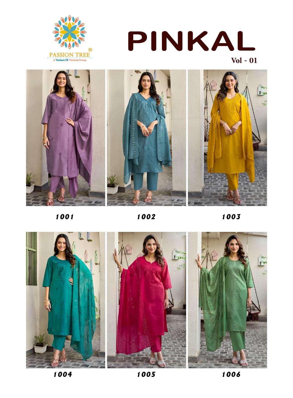 PASSION TREE PINKAL VOL 1 SILK FANCY WORKS LADIES KURTI PENT WITH DUPATTA 3PCS SET 