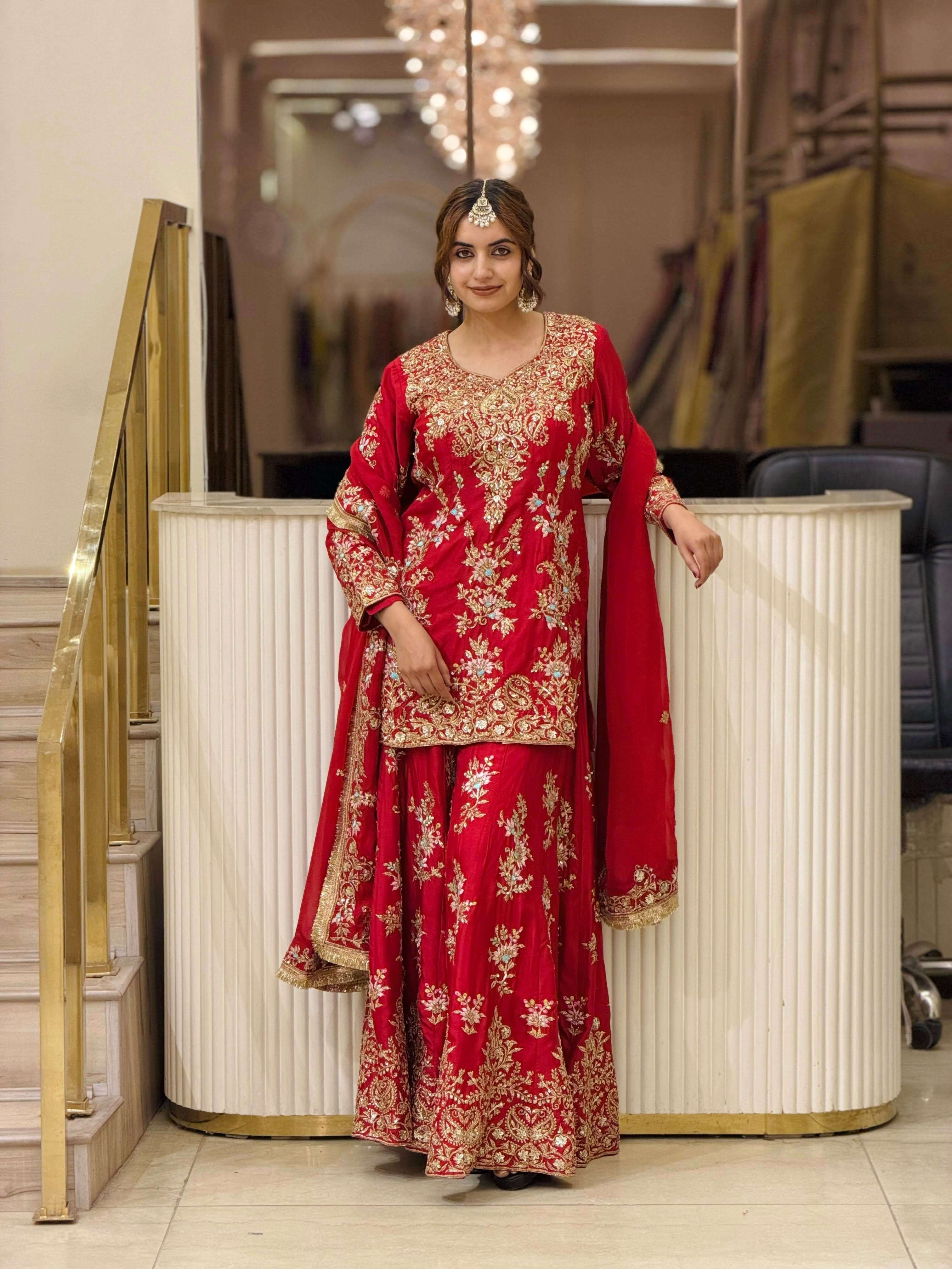 PD 1173 GEORGETTE SEQUENCE EMBROIDERY DESIGNER TOP PLAZZO AND DUPATTA SET 