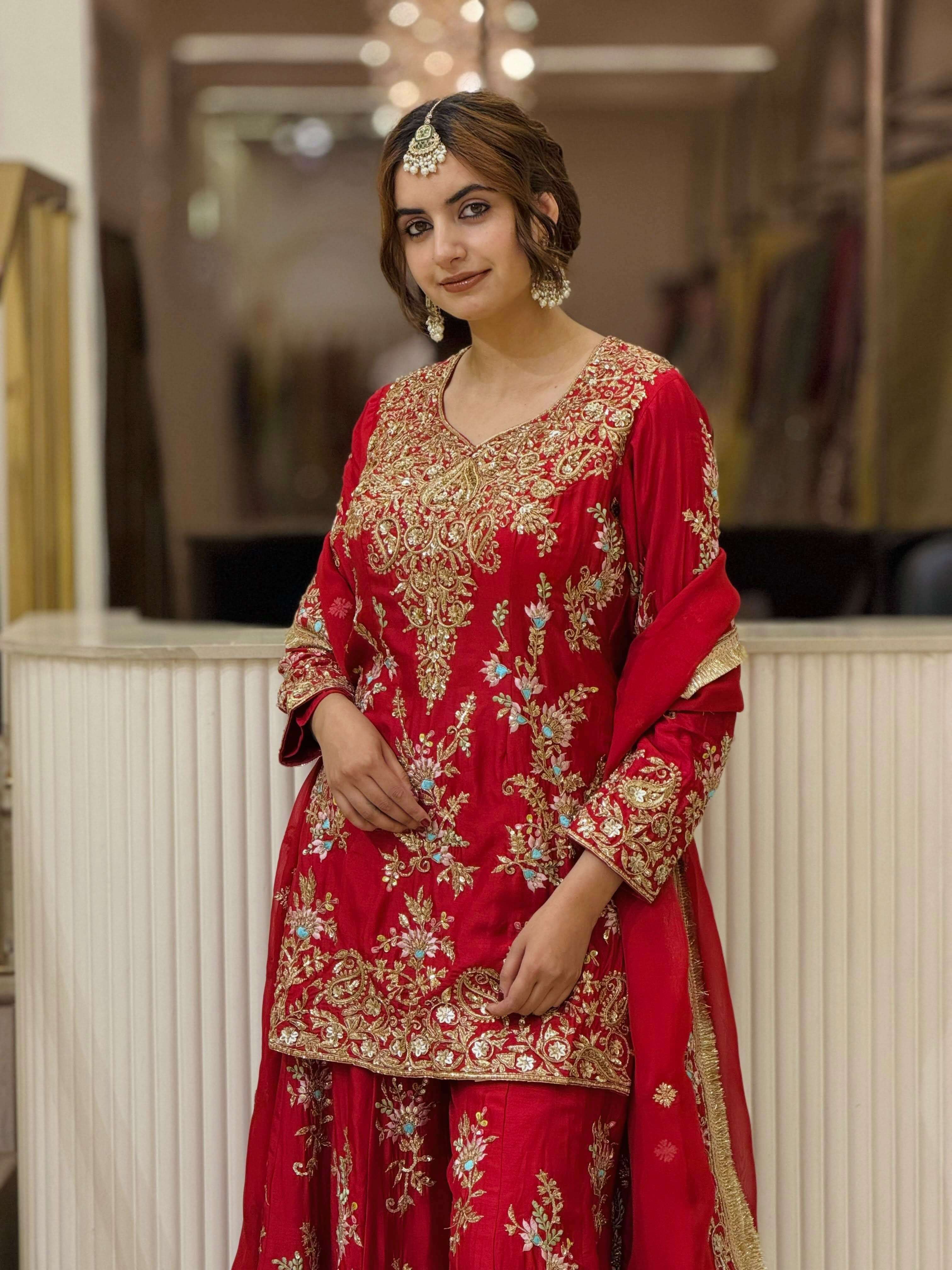 PD 1173 GEORGETTE SEQUENCE EMBROIDERY DESIGNER TOP PLAZZO AND DUPATTA SET 