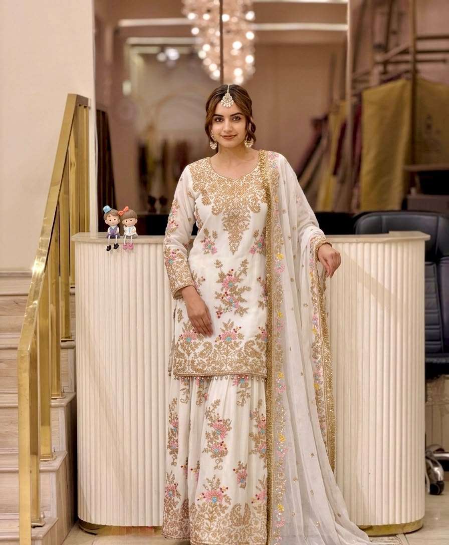 PD 1173 GEORGETTE SEQUENCE EMBROIDERY DESIGNER TOP PLAZZO AND DUPATTA SET 