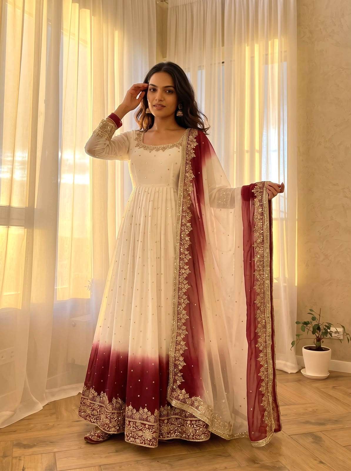 PD 1175 GEORGETTE SEQUENCE EMBROIDERY DESIGNER ANARKALI GOWN STYLE SUIT 
