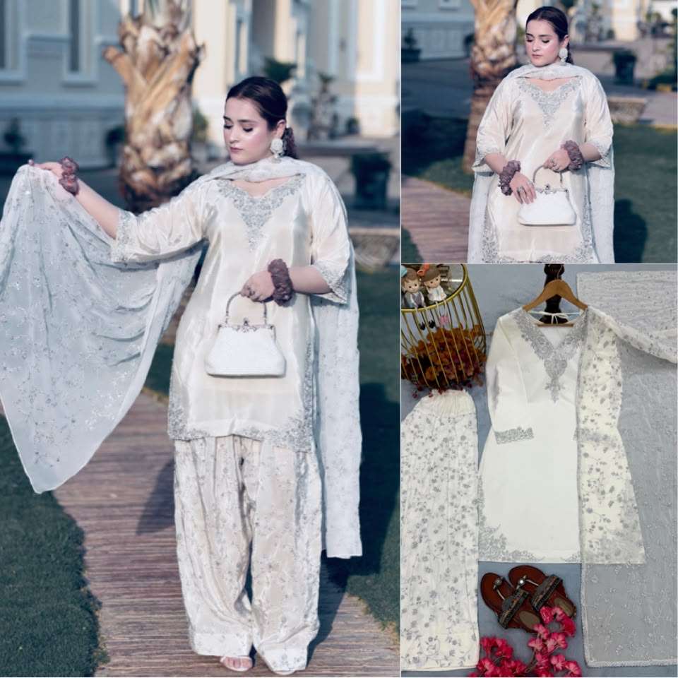 PD 1176 CREPE WITH BEAUTIFUL DESIGNER LOOK PARTY WEAR LADIES TOP FARSHI PLAZZO AND DUPATTA SET 