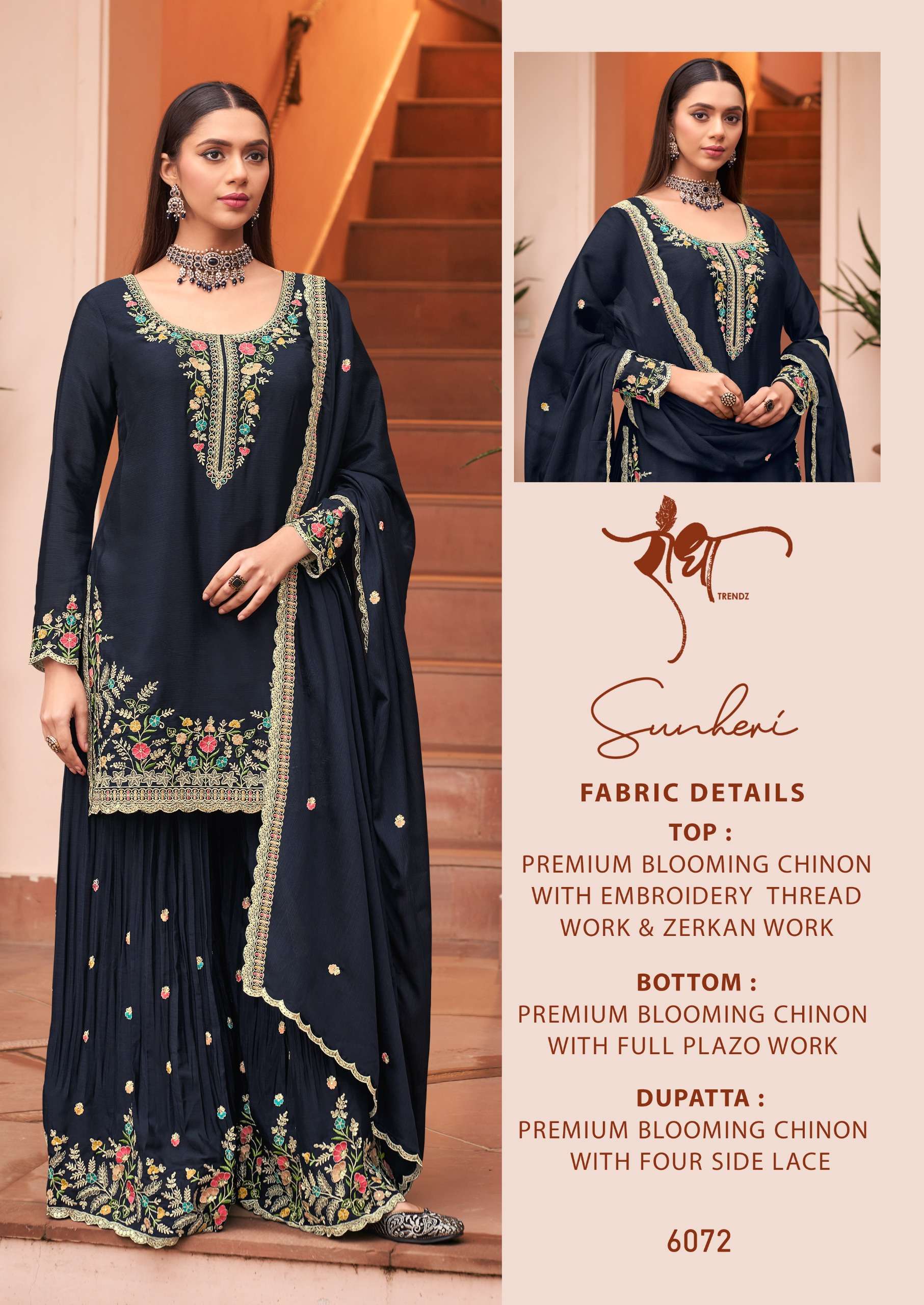 RADHA TRENDZ SUNHERI CHINON WITH EMBROIDERY DESIGNER HEAVY FESTIVE WEAR SUIT  