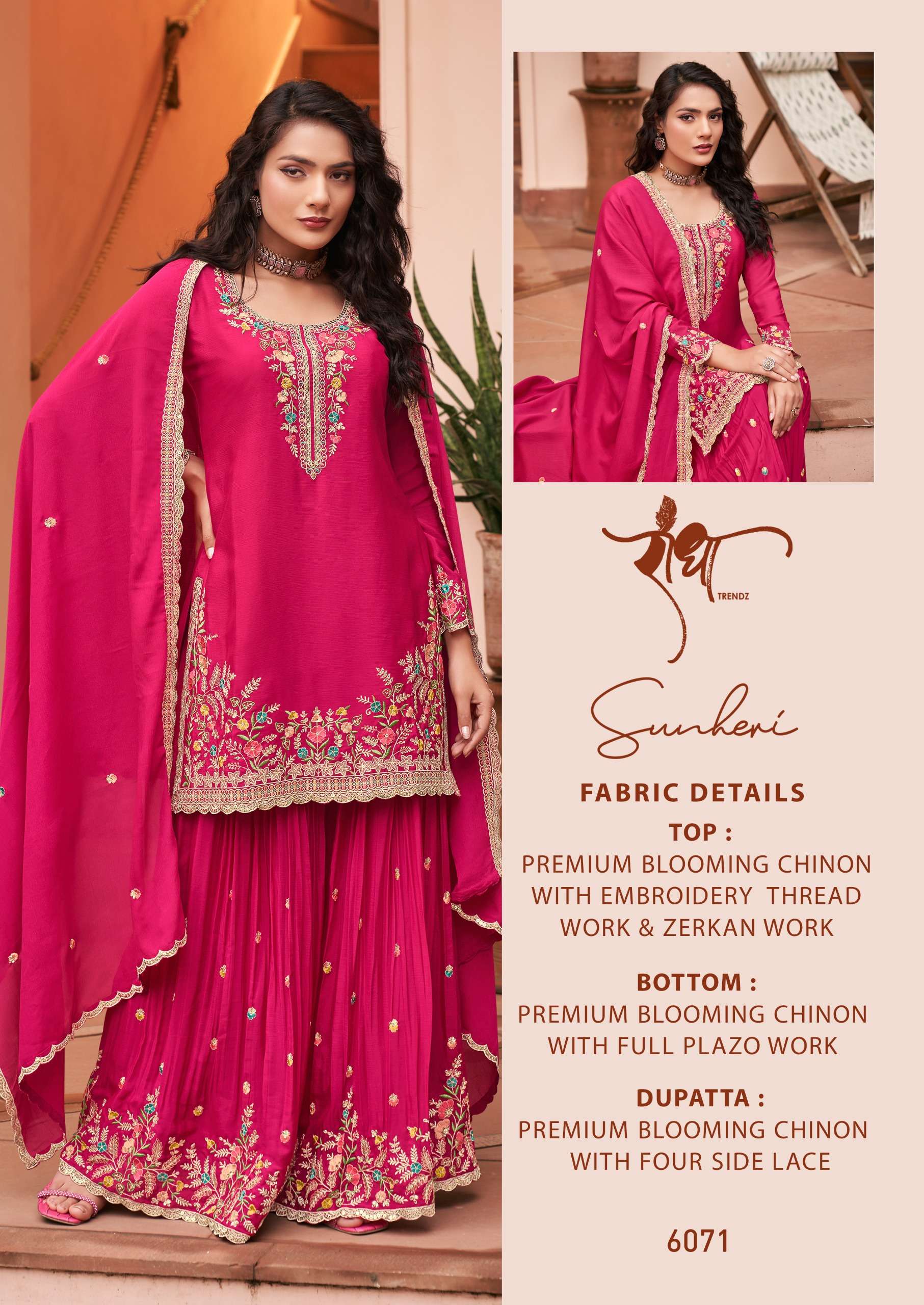 RADHA TRENDZ SUNHERI CHINON WITH EMBROIDERY DESIGNER HEAVY FESTIVE WEAR SUIT  