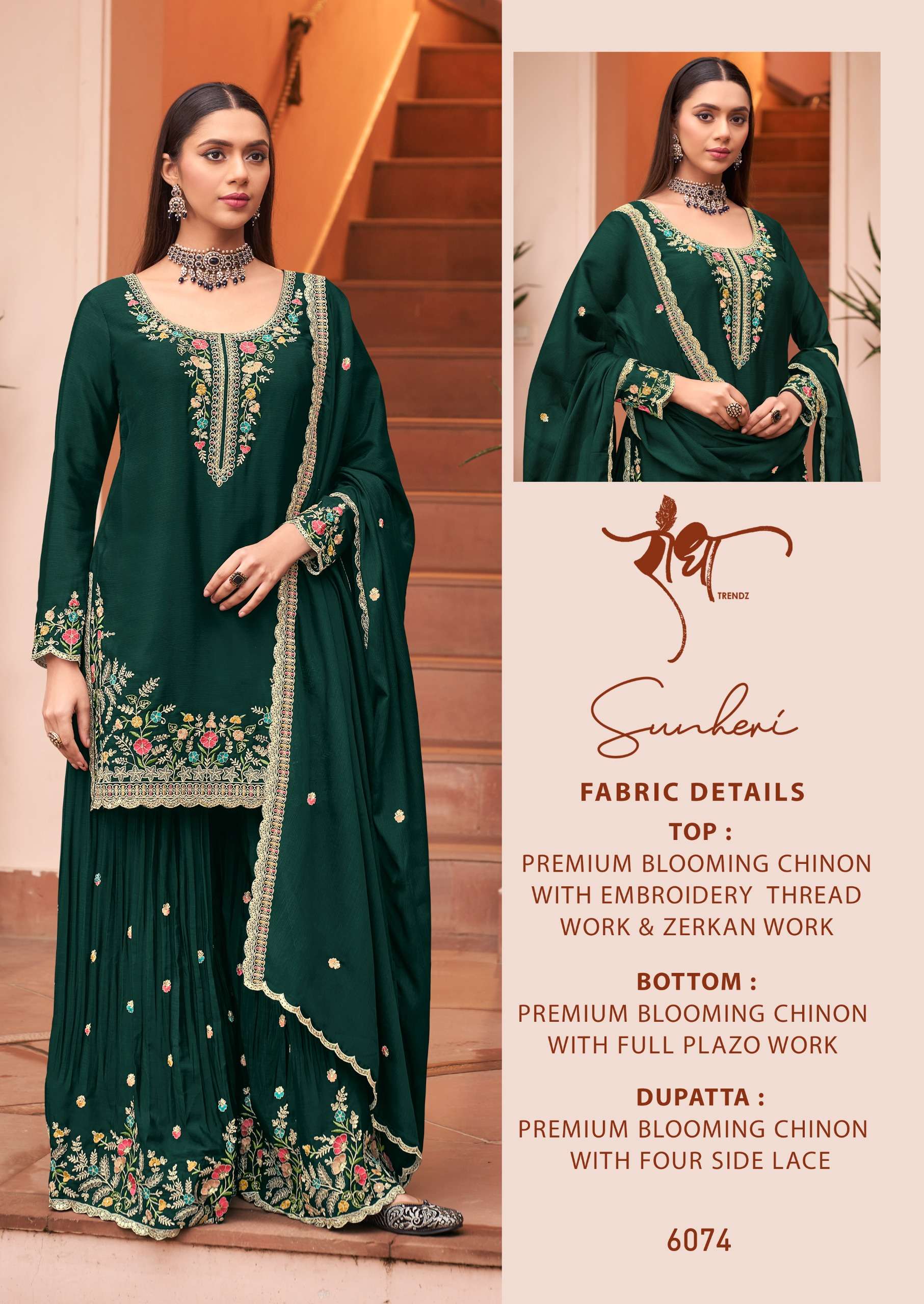 RADHA TRENDZ SUNHERI CHINON WITH EMBROIDERY DESIGNER HEAVY FESTIVE WEAR SUIT  