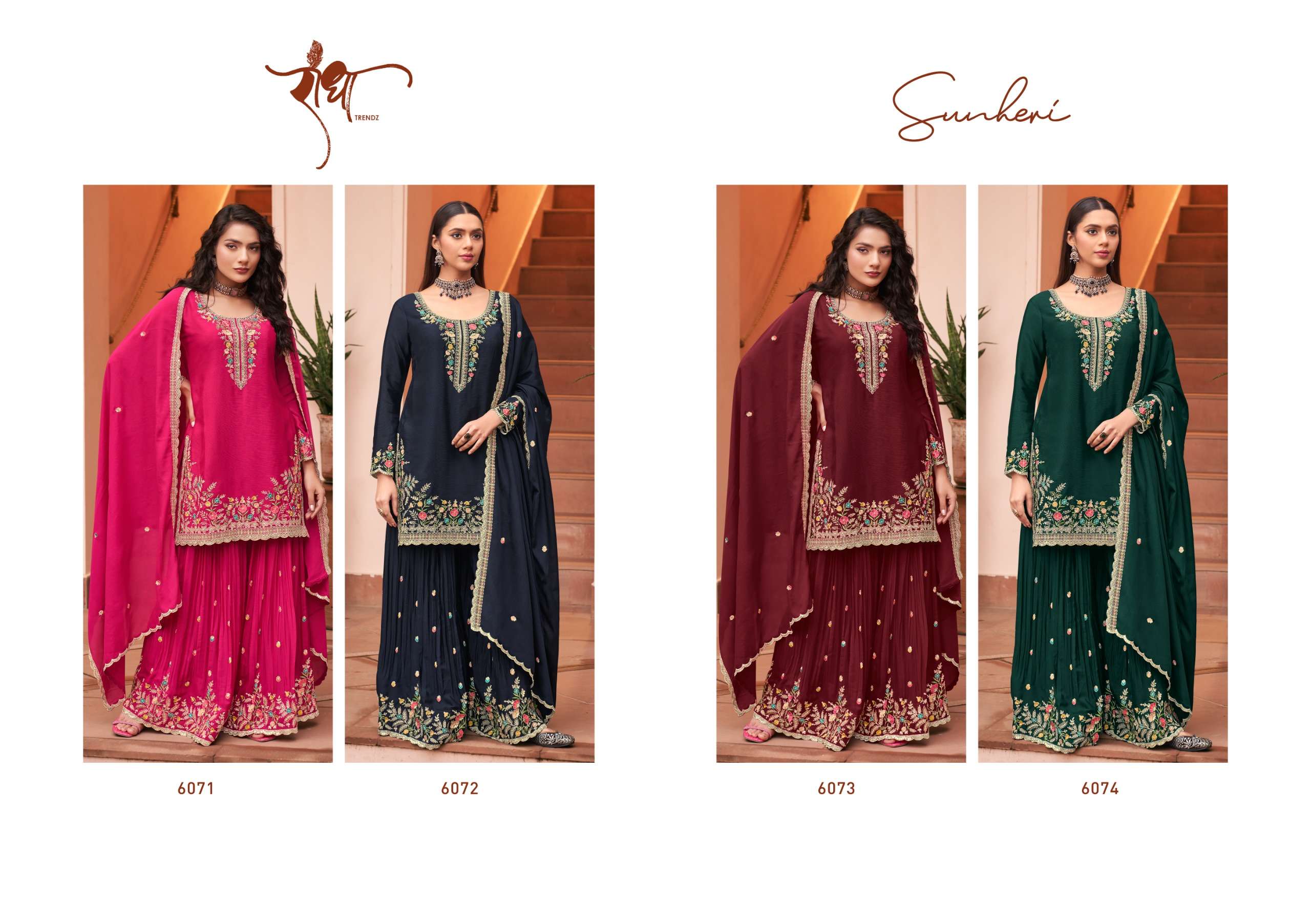 RADHA TRENDZ SUNHERI CHINON WITH EMBROIDERY DESIGNER HEAVY FESTIVE WEAR SUIT  