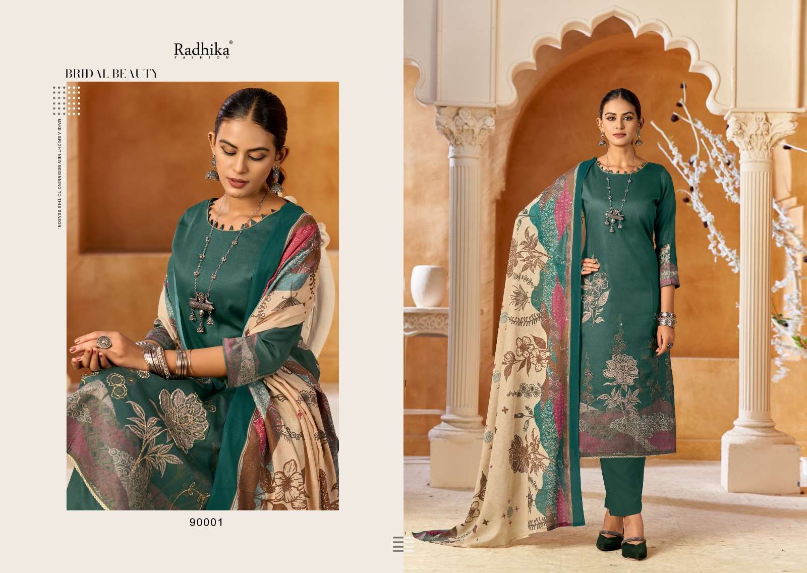 RADHIKA FASHION AZARA JESSIKA 2 JAM COTTON PRINT WITH FANCY WORK SUIT