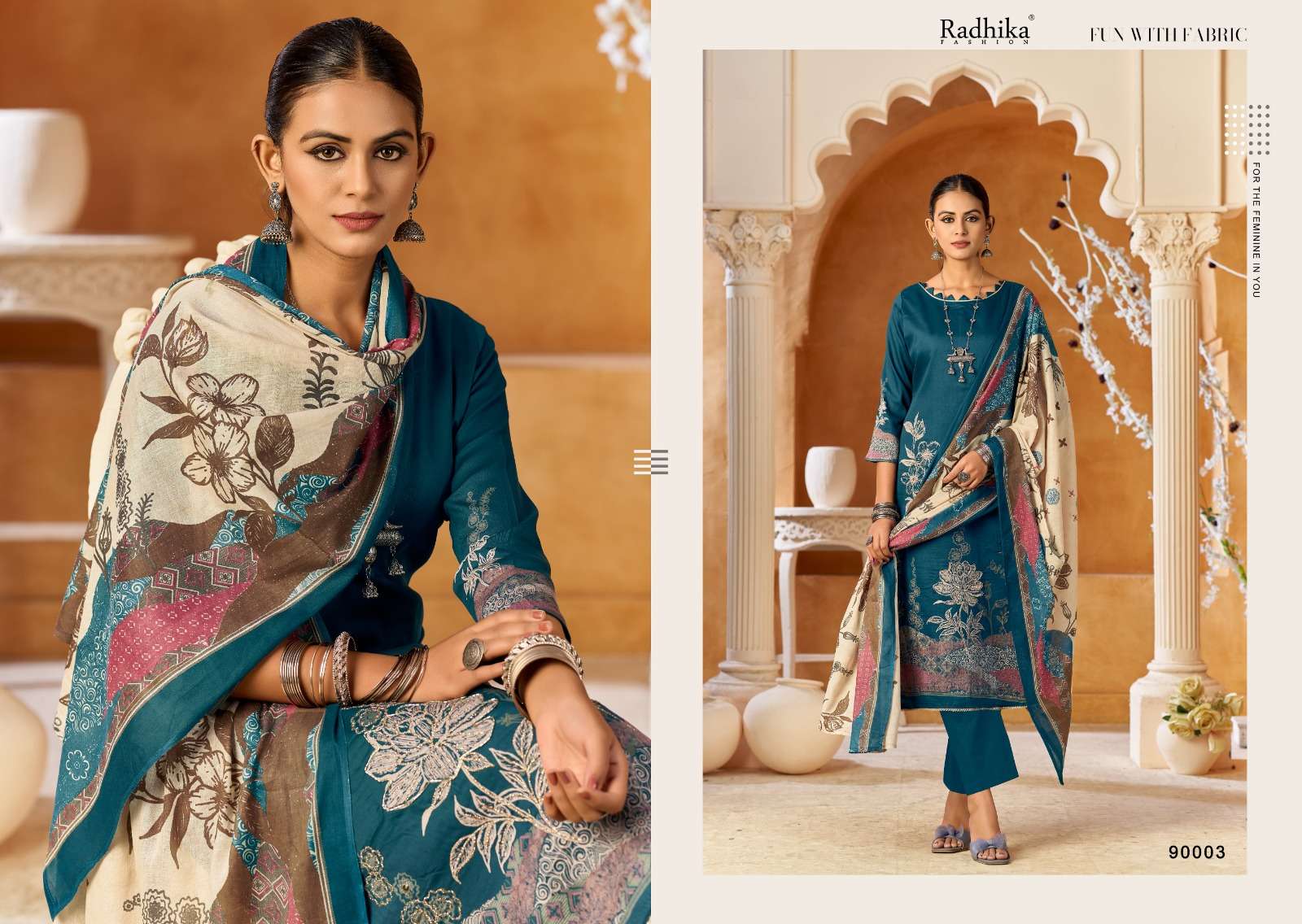 RADHIKA FASHION AZARA JESSIKA 2 JAM COTTON PRINT WITH FANCY WORK SUIT