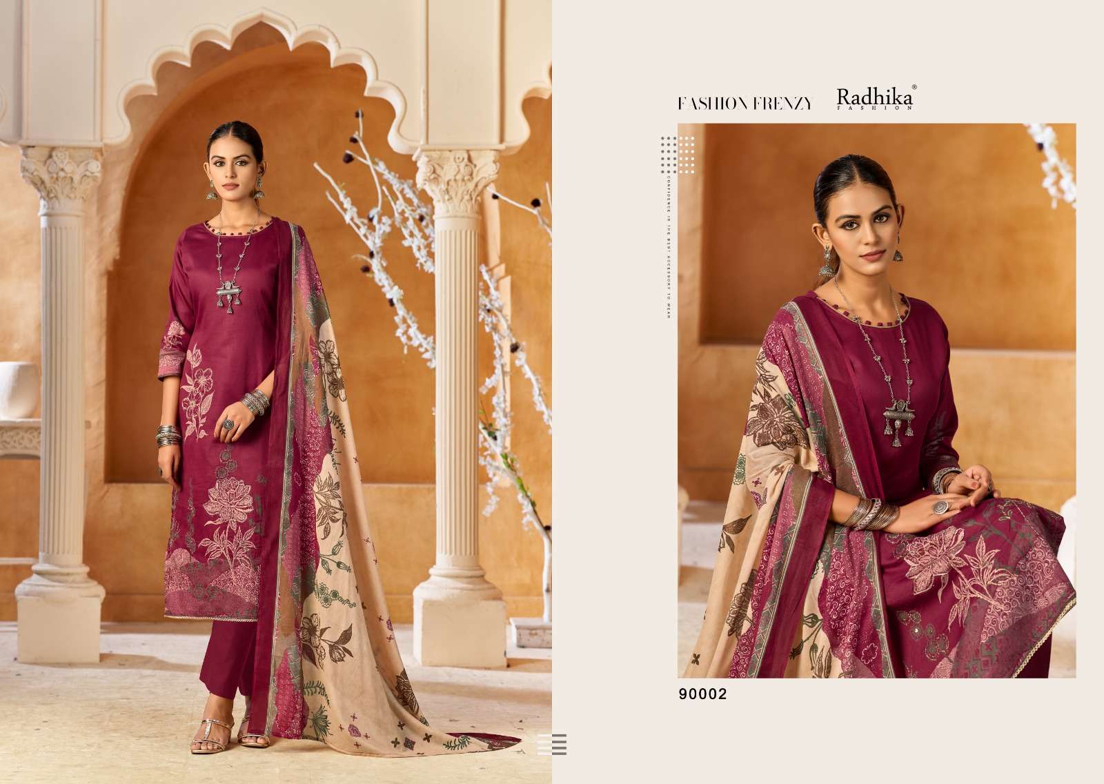 RADHIKA FASHION AZARA JESSIKA 2 JAM COTTON PRINT WITH FANCY WORK SUIT