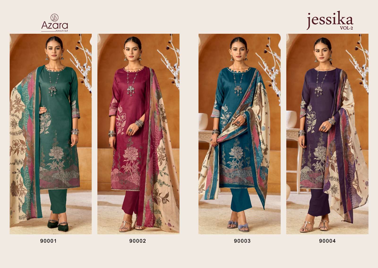 RADHIKA FASHION AZARA JESSIKA 2 JAM COTTON PRINT WITH FANCY WORK SUIT