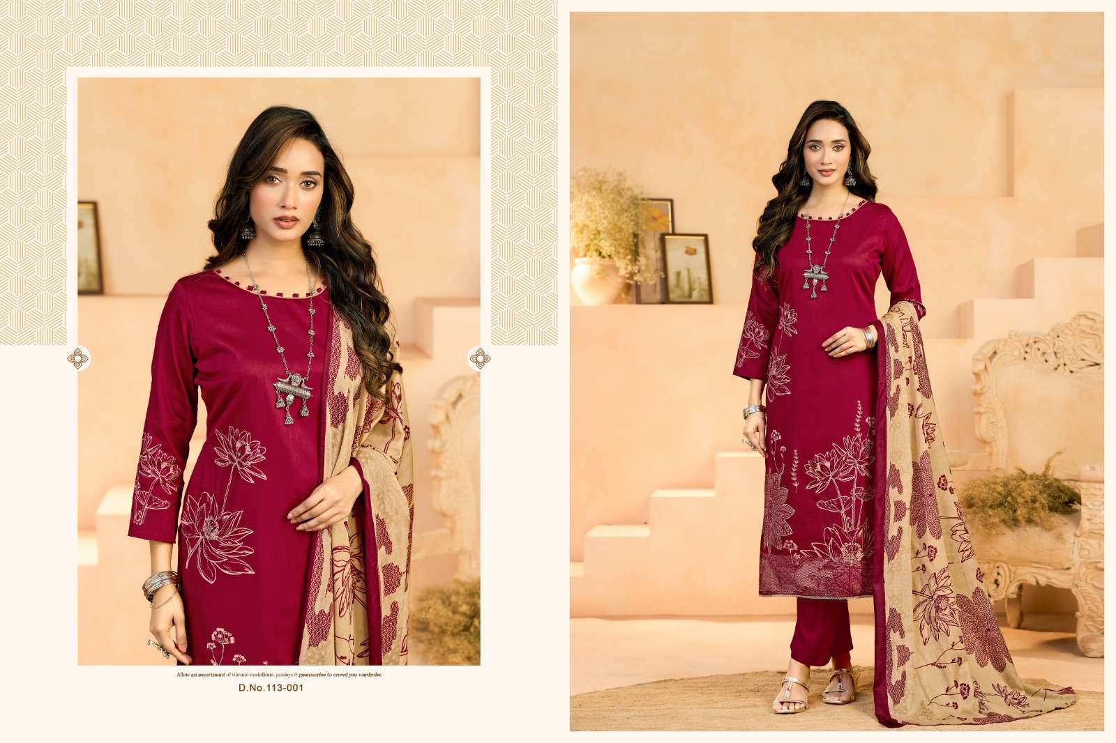 RADHIKA FASHION AZARA JESSIKA 3 JAM COTTON PRINT WITH FANCY WORK SUIT