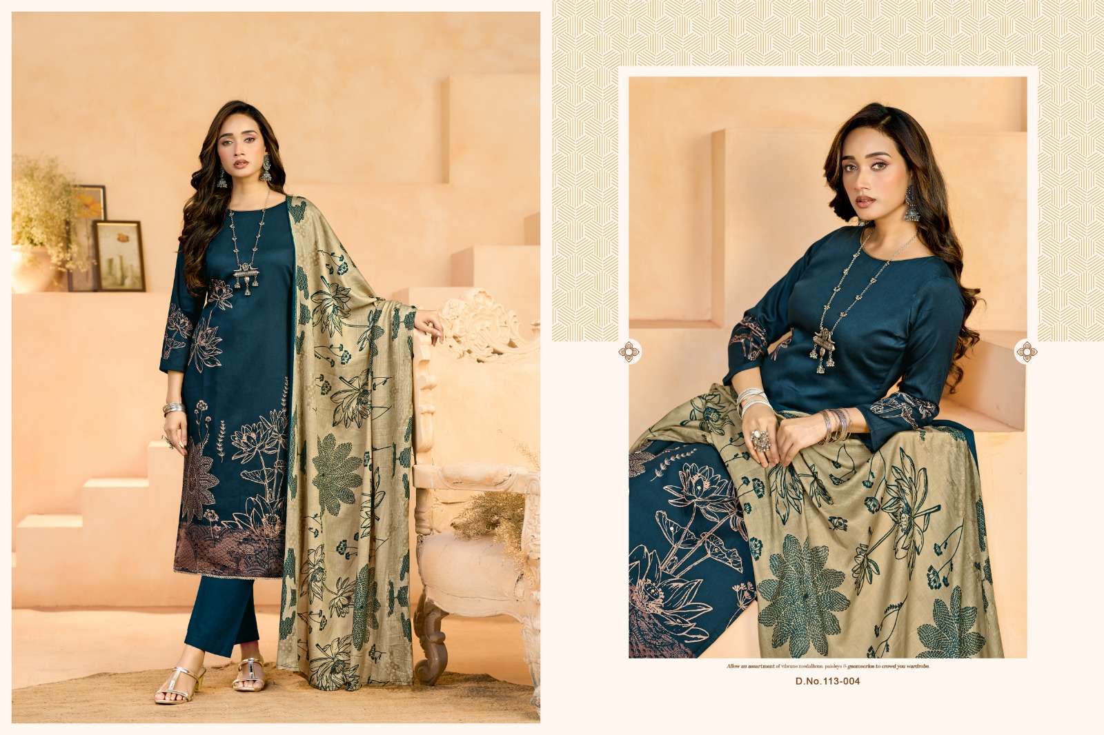 RADHIKA FASHION AZARA JESSIKA 3 JAM COTTON PRINT WITH FANCY WORK SUIT