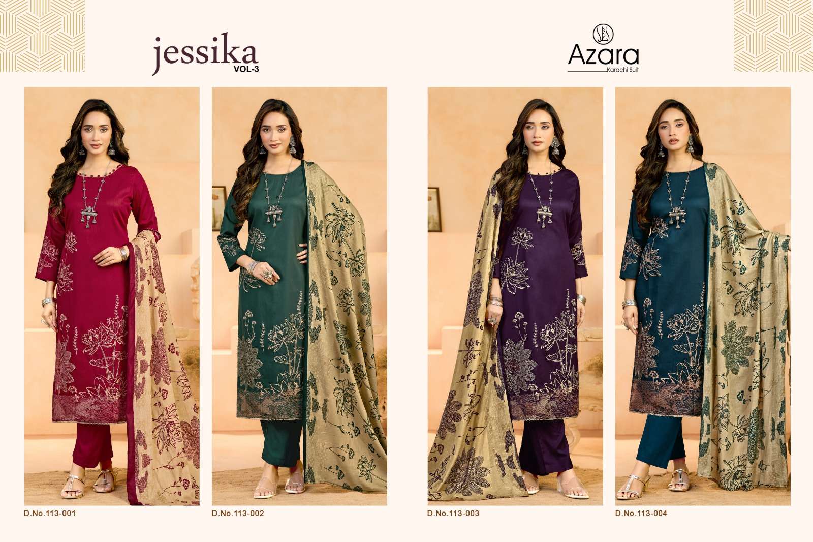 RADHIKA FASHION AZARA JESSIKA 3 JAM COTTON PRINT WITH FANCY WORK SUIT