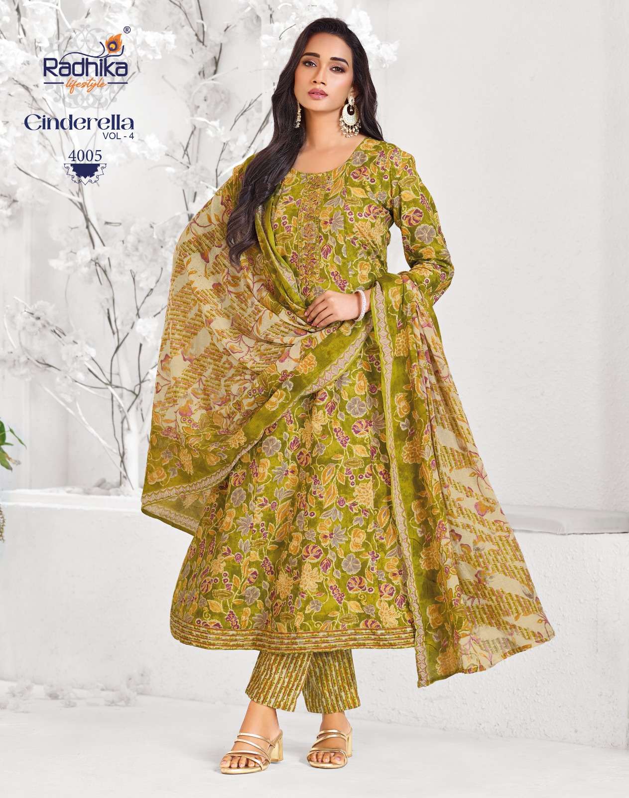 RADHIKA LIFESTYLE CINDRELL VOL 4 COTTON  PRINT WITH FANCY ANARKALI KURTI WITH PANT DUPPTTA SET