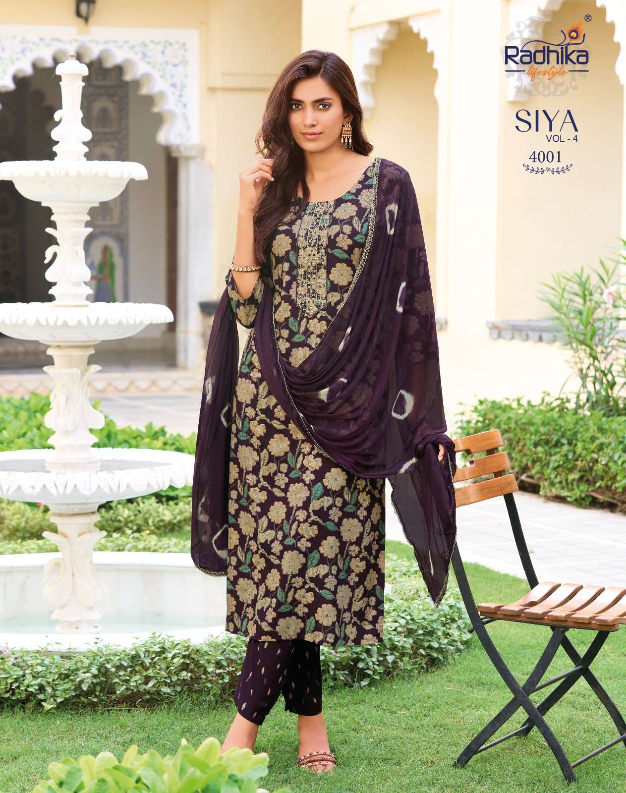 RADHIKA LIFESTYLE SIYA VOL 4 RAYON FOIL PRINT FANCY WORK KURTI PANT DUPPTTA 3 PCS SET