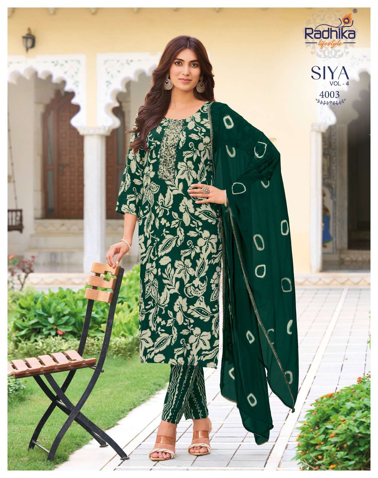 RADHIKA LIFESTYLE SIYA VOL 4 RAYON FOIL PRINT FANCY WORK KURTI PANT DUPPTTA 3 PCS SET