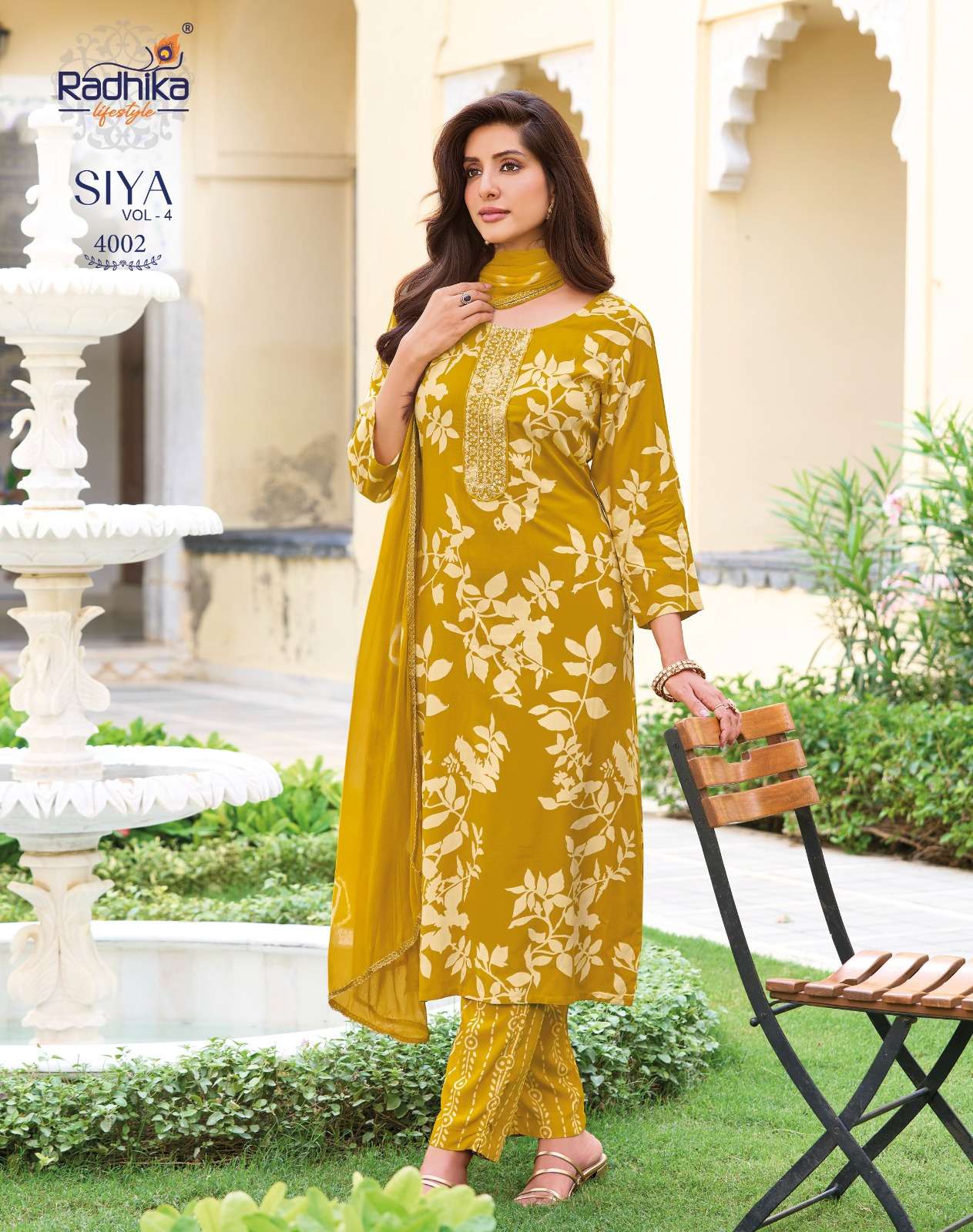 RADHIKA LIFESTYLE SIYA VOL 4 RAYON FOIL PRINT FANCY WORK KURTI PANT DUPPTTA 3 PCS SET