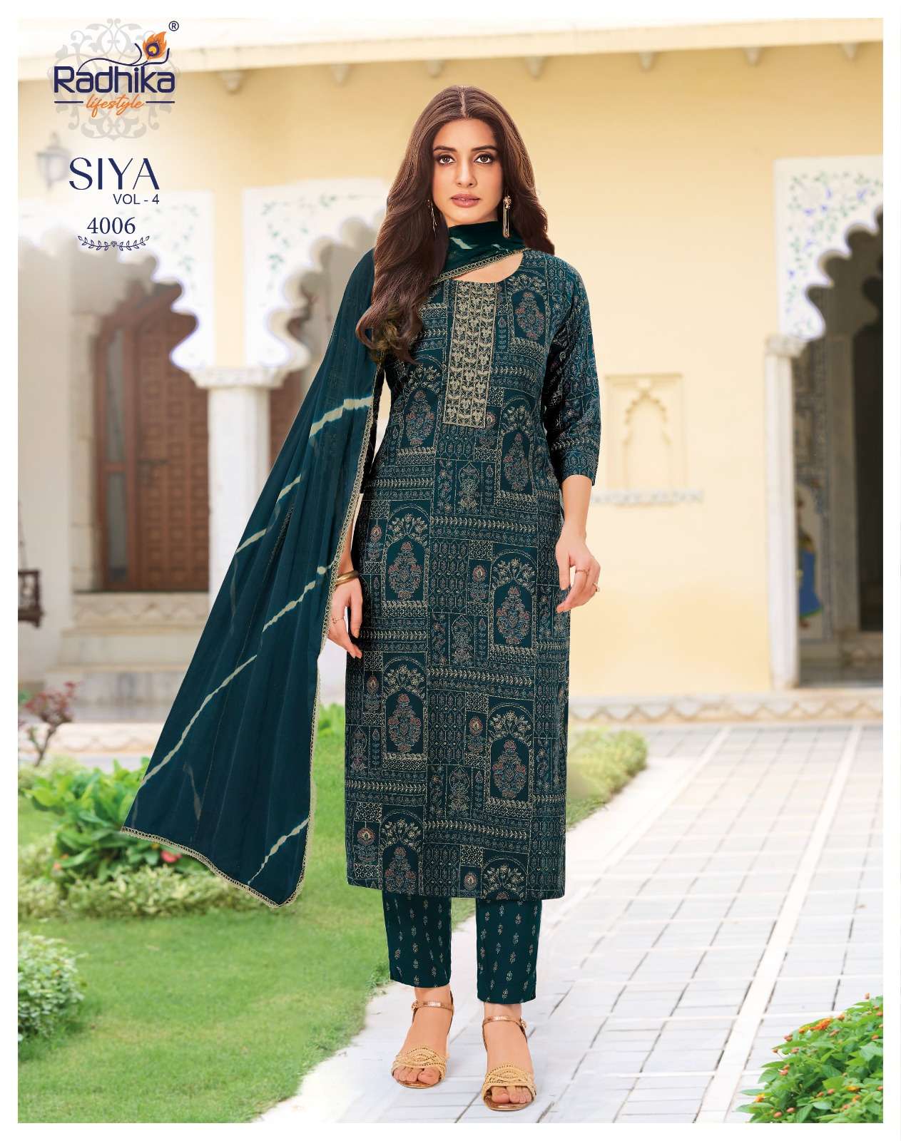 RADHIKA LIFESTYLE SIYA VOL 4 RAYON FOIL PRINT FANCY WORK KURTI PANT DUPPTTA 3 PCS SET