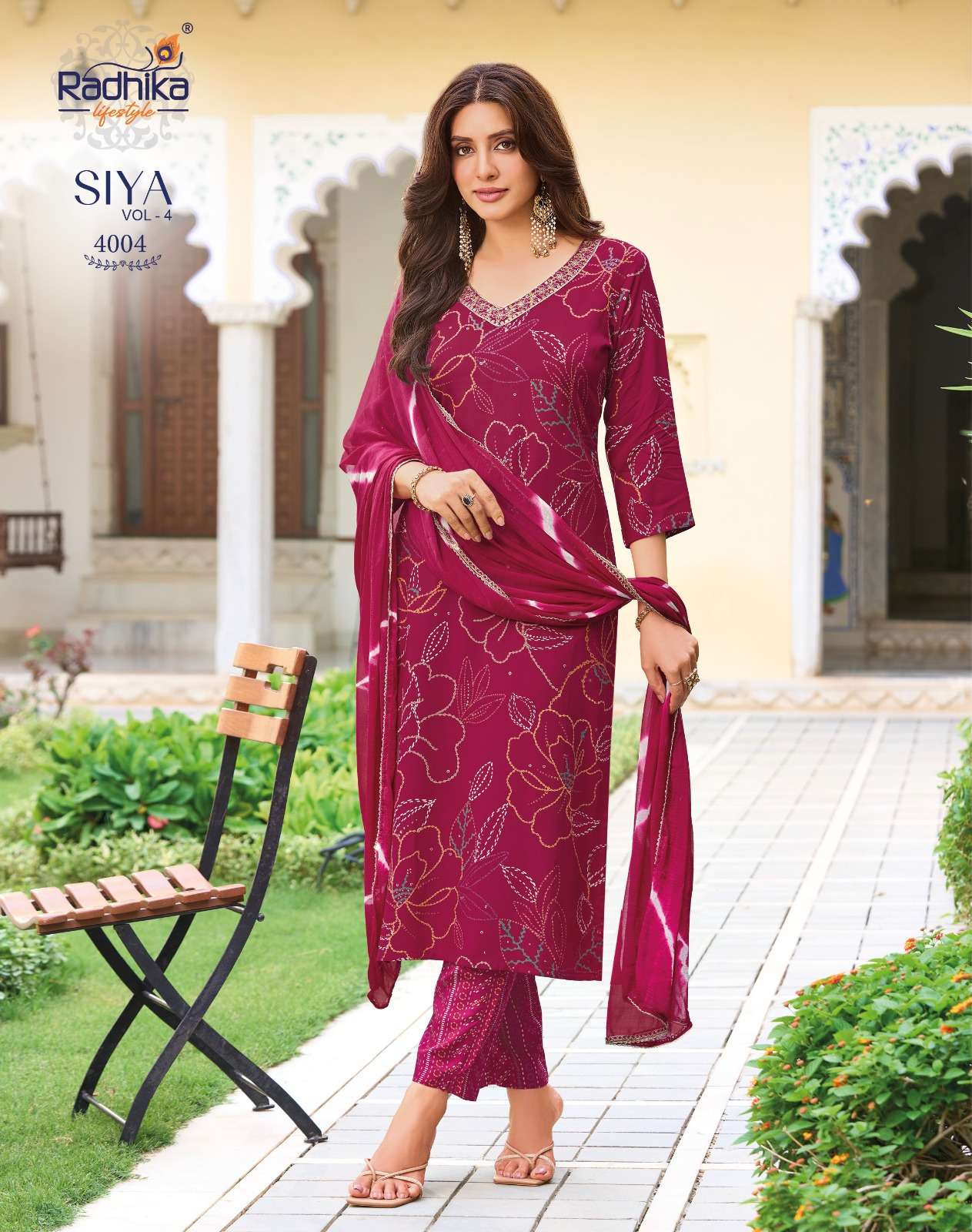 RADHIKA LIFESTYLE SIYA VOL 4 RAYON FOIL PRINT FANCY WORK KURTI PANT DUPPTTA 3 PCS SET