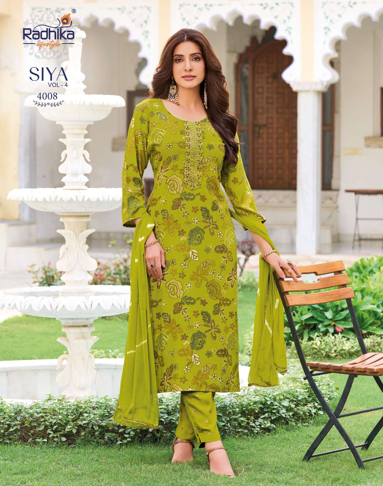 RADHIKA LIFESTYLE SIYA VOL 4 RAYON FOIL PRINT FANCY WORK KURTI PANT DUPPTTA 3 PCS SET