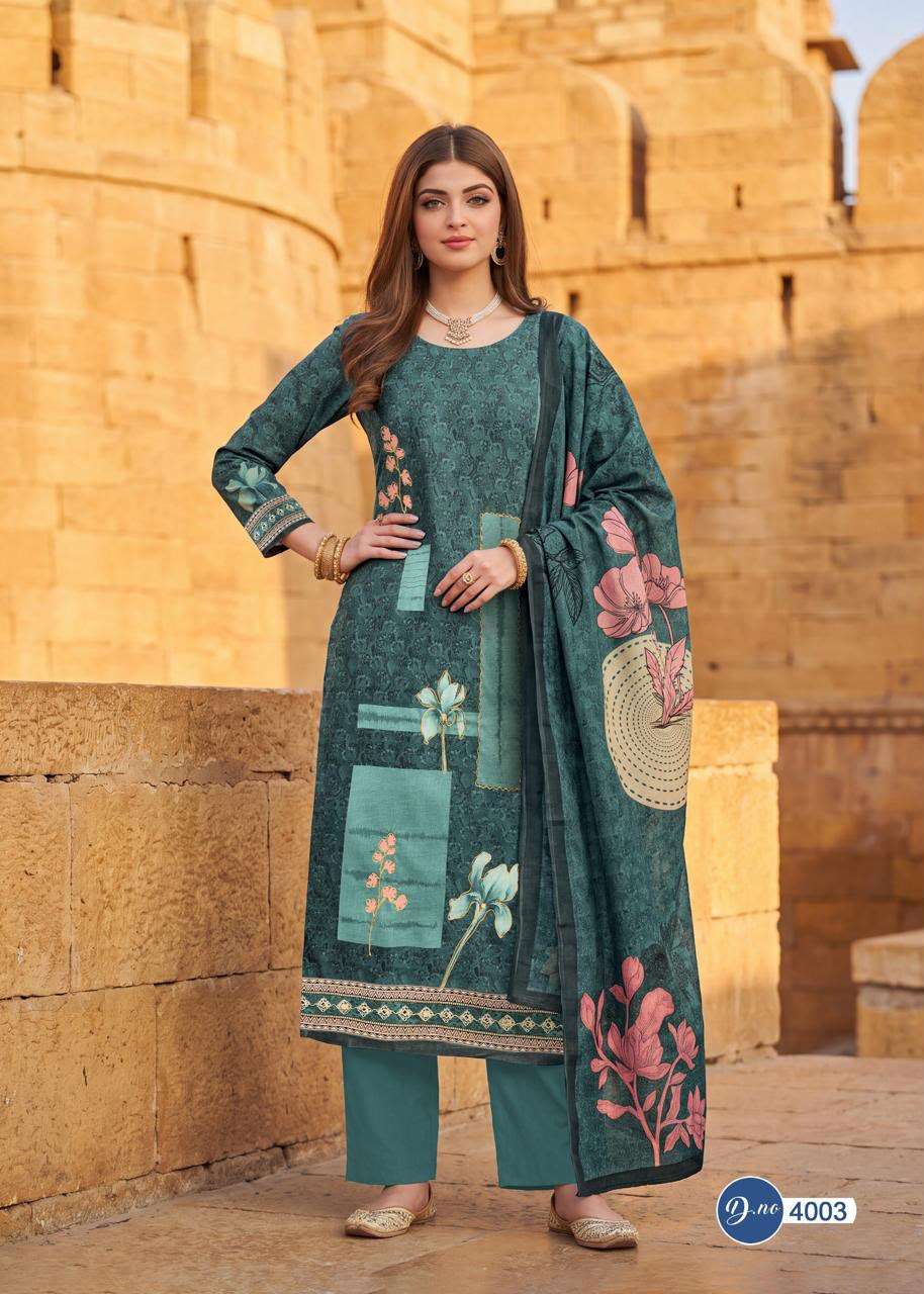 RAHI FAB RISING GOLD VOL 4 COTTON PRINTED WITH FANCY WORK SUIT