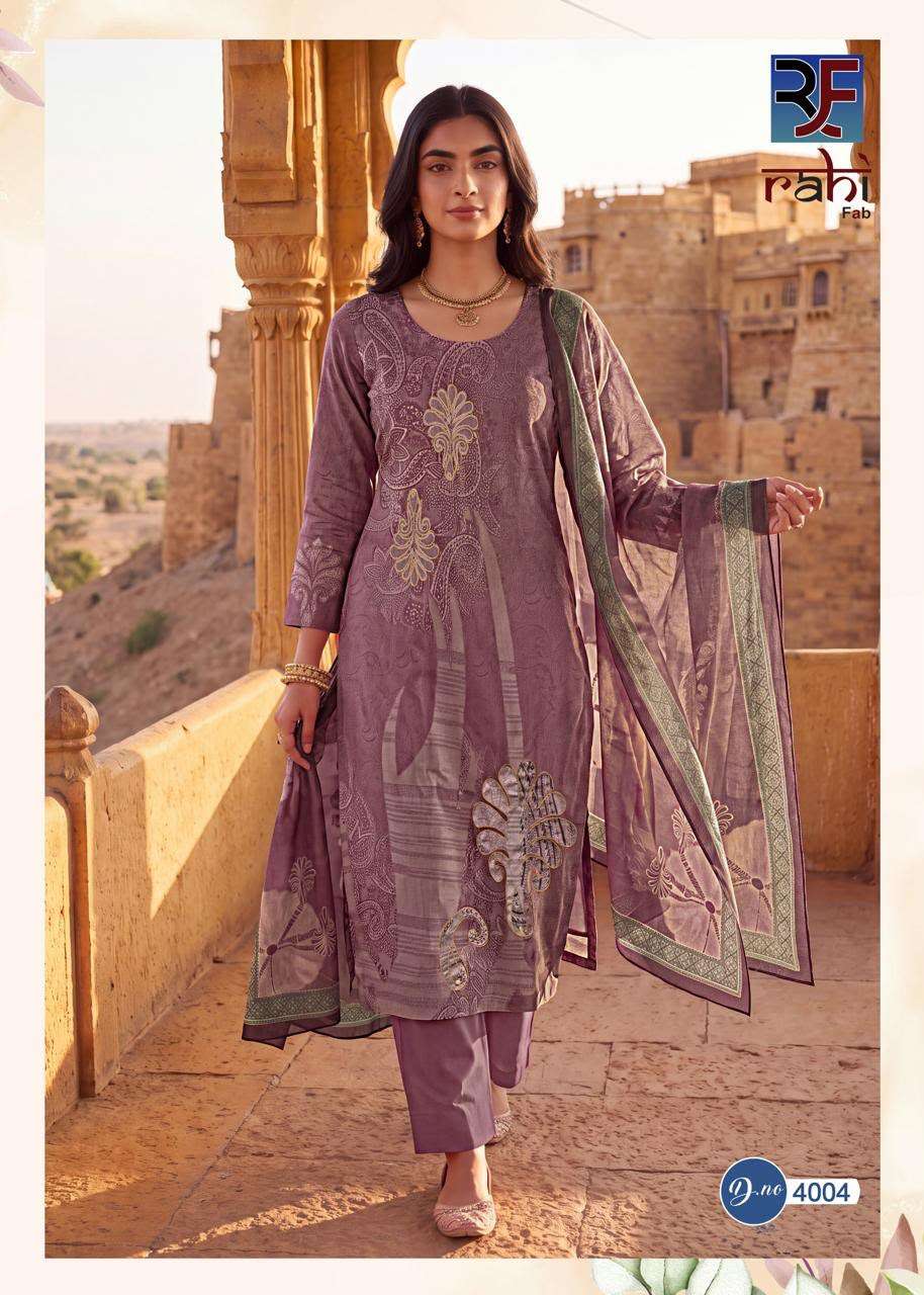 RAHI FAB RISING GOLD VOL 4 COTTON PRINTED WITH FANCY WORK SUIT
